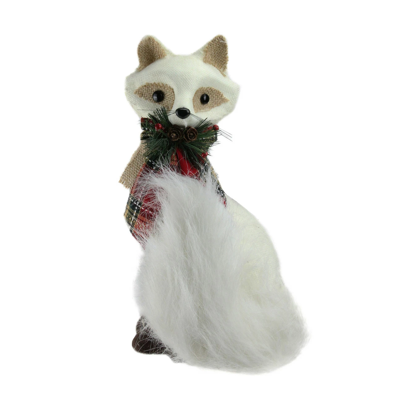 Northlight 13" Cream White And Black Fox With Plaid Bow Christmas Figurine 1 Northlight 13" Cream White And Black Fox With Plaid Bow Christmas Figurine