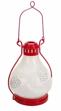Melrose 17" Red And Frosted White Battery Operated LED Christmas Lantern With Timer