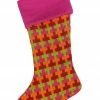Sterling International Inc 18.5" Pink And Green Knitted T Patterned Christmas Stocking