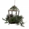 Melrose 20" Brown Rustic Finish Glittered Pine Cones And Jingle Bells Christmas Candle Lantern