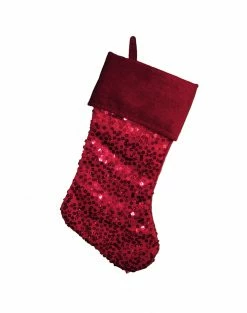Northlight 19" Shiny Metallic Red Sequined Christmas Stocking With Velveteen Cuff