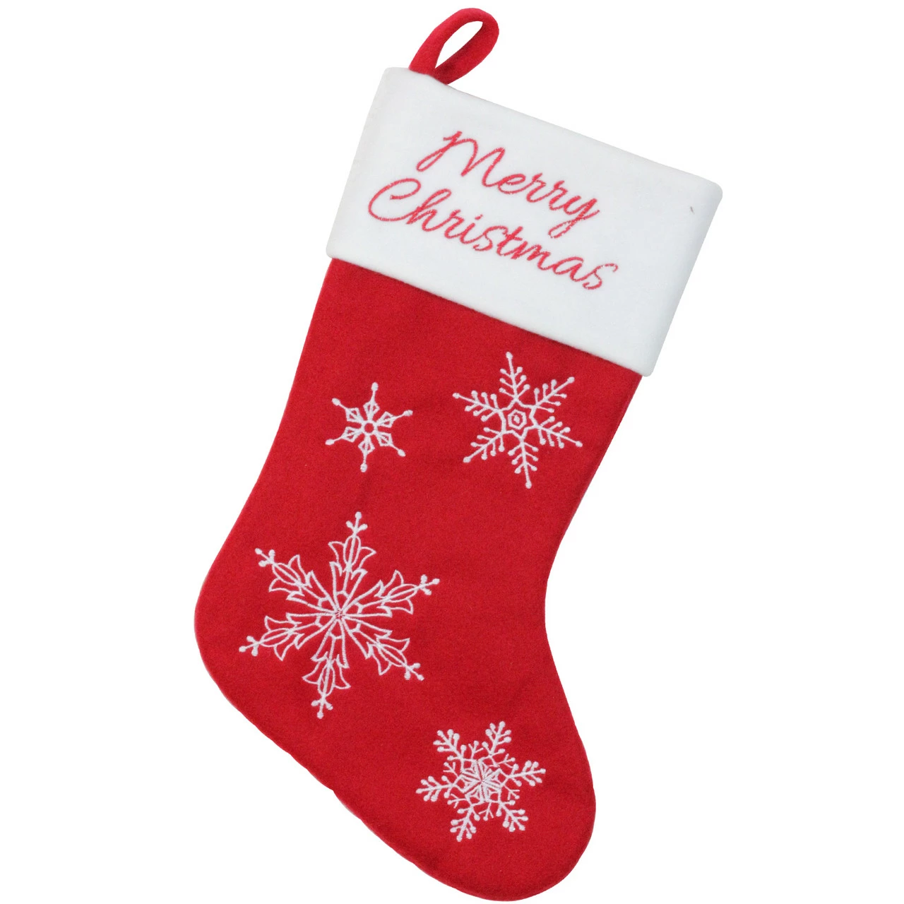 Northlight 16" Red And White Merry Christmas Snowflake Embroidered Christmas Stocking 1 Northlight 16" Red And White Merry Christmas Snowflake Embroidered Christmas Stocking