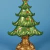Lynn Roberts Set Of 2 Green And Gold Ornate Glittered Christmas Tree Tabletop Decoration 12"