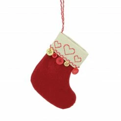 Roman 6.5" Red And Tan Embroidered Hearts And Buttons Christmas Stocking Ornament