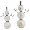 Melrose Set Of 2 Glass Snowman Table Piece Figures Accented With Tinsel Arms 13"
