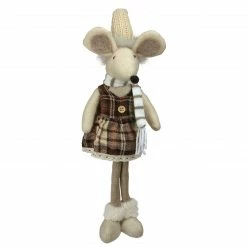 Northlight 21" Beige And Brown Standing Girl Mouse In Plaid Dress Christmas Tabletop Figure