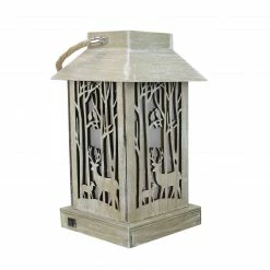 Diva At Home 9.5" Lighted Wooden Reindeer With Trees Silhouette Lantern Christmas Decoration