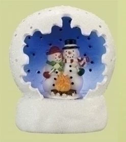 Roman 4" White And Blue Battery Operated LED Lighted Snowman Couple Scene Table Top Christmas Dome