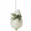 Midwest 3" White And Green Snowy Bird On Branch Christmas Bell Ornament