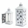 Melrose Set Of 2 Large White Cut-Out Snowflake All-Weather Iron And Glass Christmas Candle Lanterns