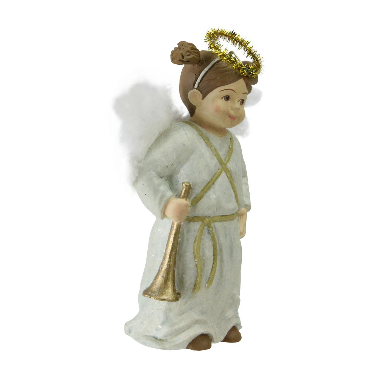 CC Home Furnishings 5.25" White Glittered Child Angel Holding A Golden Horn Christmas Figurine 2 CC Home Furnishings 5.25" White Glittered Child Angel Holding A Golden Horn Christmas Figurine - Image 2