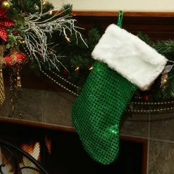 Northlight 18" Green And White Faux-Fur Cuffed Disco Sequined Christmas Stocking -Northlight Shop i2nsw7lgzq6x065z6niww7d799due0pg 91079.1588868747