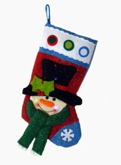 Sterling International Inc 22" Color Changing LED Lighted Glittered Snowman Christmas Stocking