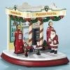 Roman 7.25" Red And White Colored Gas Station With Santa Musical Christmas Figurine - Led Lights