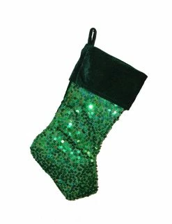 Northlight 20" Shiny Metallic Green Sequined Christmas Stocking With Velveteen Cuff