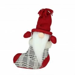 Northlight 10" Gray And Red Tristan Gnome In Christmas Stocking Tabletop Figure