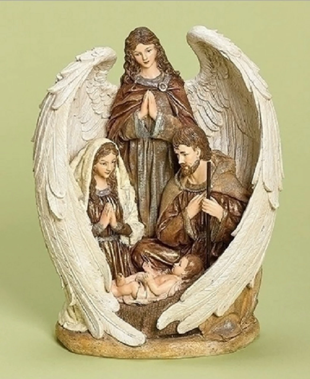 Roman 12.5" Brown And White Inspirational Holy Family With Angel Christmas Nativity Figurine 1 Roman 12.5" Brown And White Inspirational Holy Family With Angel Christmas Nativity Figurine