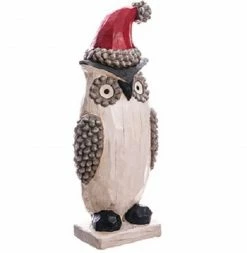 Allstate 16" White And Gray Wide Eye Santa Owl Christmas Table Top Decoration