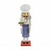 Nutcracker Factory 14" White And Blue Chef With Gingham Apron Wooden Christmas Nutcracker