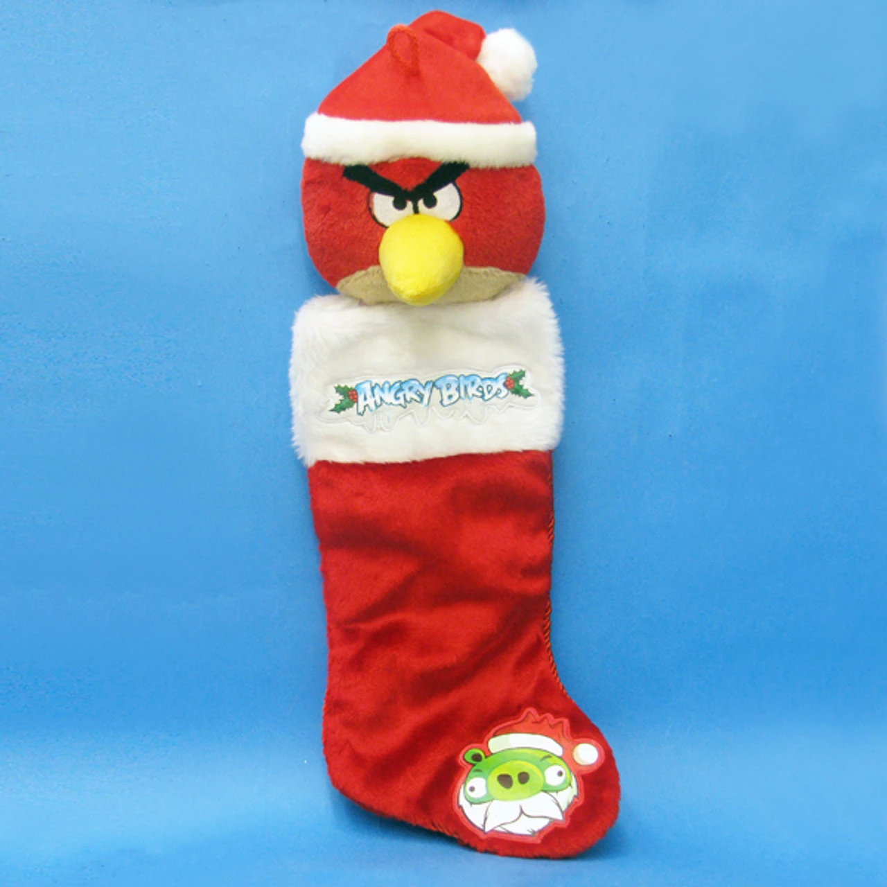 Kurt Adler 23" Red And White Angry Bird Plush Head Christmas Stocking 1 Kurt Adler 23" Red And White Angry Bird Plush Head Christmas Stocking