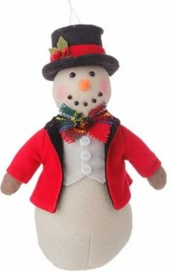 Raz 7" Holiday Snowman In Red Coat And Top Hat Christmas Ornament