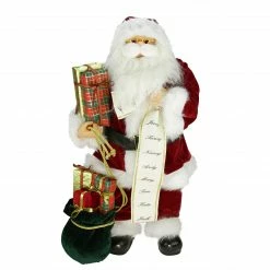 Northlight 24" Red Traditional Standing Santa Claus Christmas Figure With Name List And Gift Boxes