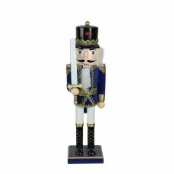 Northlight 14" Blue And White Christmas Nutcracker Soldier With Sword Tabletop Decor