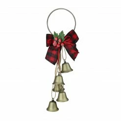 Kurt Adler 12” Rustic Bow With Golden Jingle Bells Christmas Door Hanger