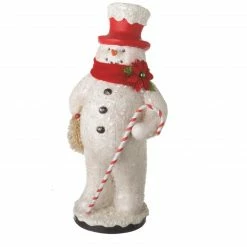 Midwest 13" White And Red Snowman Holding Wreath Christmas Figurine