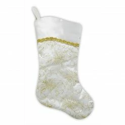Northlight 20.5" White And Gold Glitter Poinsettia Christmas Stocking