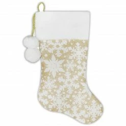 Northlight 20.5" Glittered Gold Christmas Stocking With Snowflakes And Pom Poms