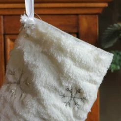 Northlight 18" White Faux Fur Christmas Stocking With Silver Sequined Snowflakes -Northlight Shop lc7ub3gxlb7m2hninvapzcgv539aqjo1 03760.1665610433