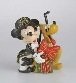 Roman 6" Black Lighted Cloisonne Mickey And Pluto With Gift Christmas Figure