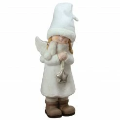Northlight 19.75" White And Beige Winter Girl Angel With Star Christmas Table Top Figure