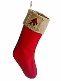 Allstate 19" Red Cardinal And Holly Leaf Country Burlap Christmas Stocking