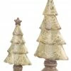 Melrose Set Of 2 Beige And Brown Newspaper Print Tabletop Christmas Tree Decor 15"