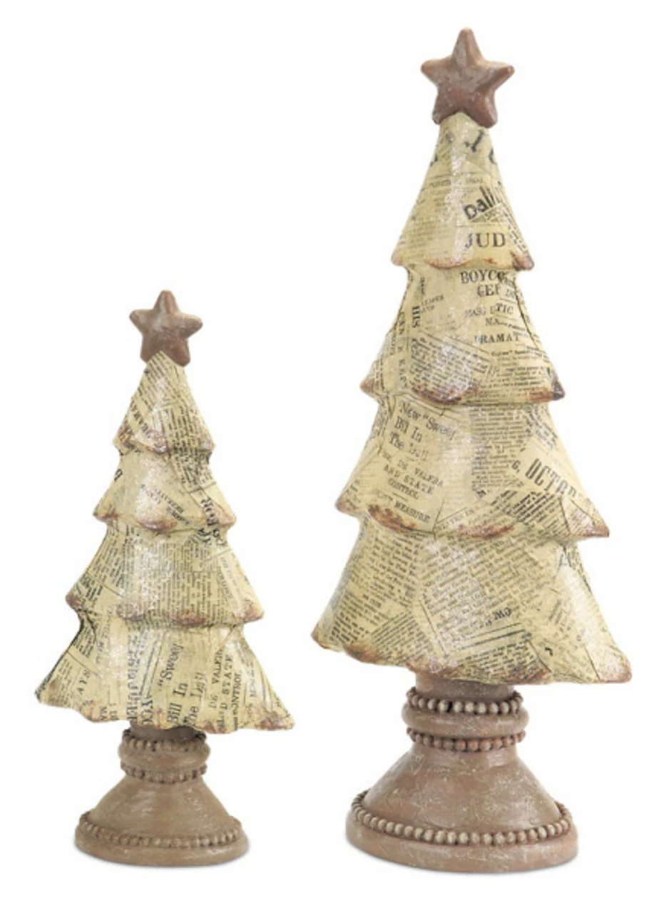 Melrose Set Of 2 Beige And Brown Newspaper Print Tabletop Christmas Tree Decor 15" 1 Melrose Set Of 2 Beige And Brown Newspaper Print Tabletop Christmas Tree Decor 15"