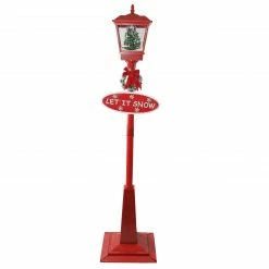 Northlight 70.75" Musical Red Holiday Street Lamp With Christmas Tree Snowfall Lantern