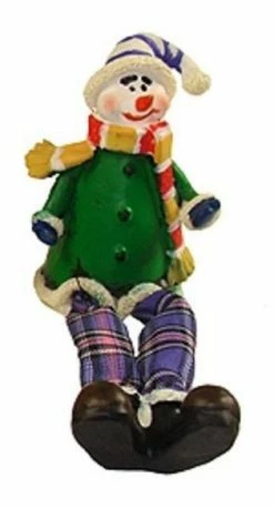 CC Christmas Decor 5.5" Green And Purple Plaid Sitting Snowman Christmas Tabletop Figurine