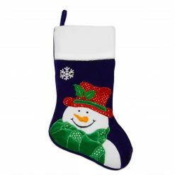 Northlight 20" Dark Blue Embroidered Velveteen Snowman Christmas Stocking With White Cuff
