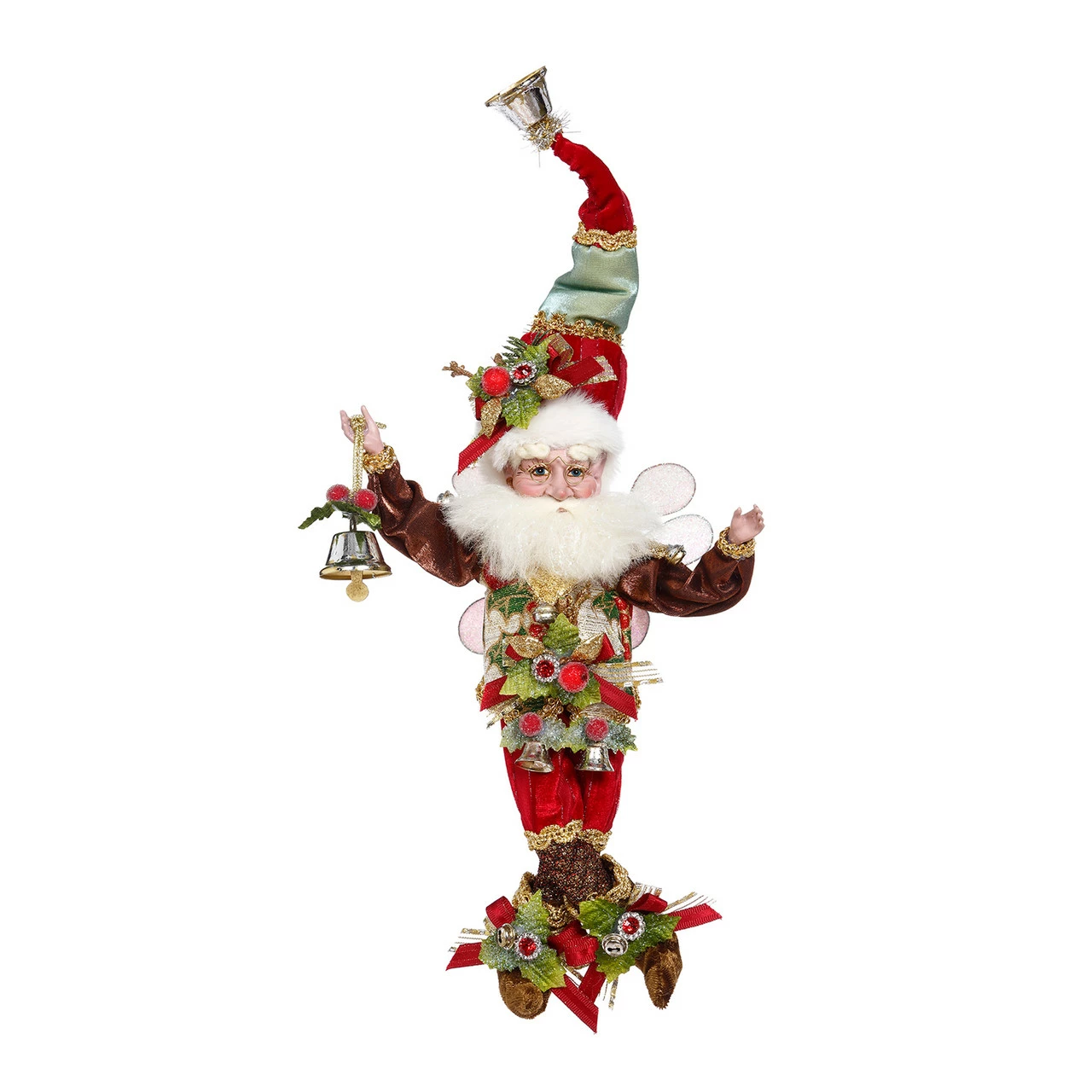 Mark Roberts Red And Brown Jingle Bells Christmas Fairy, Small 10" #51-05904 1 Mark Roberts Red And Brown Jingle Bells Christmas Fairy, Small 10" #51-05904