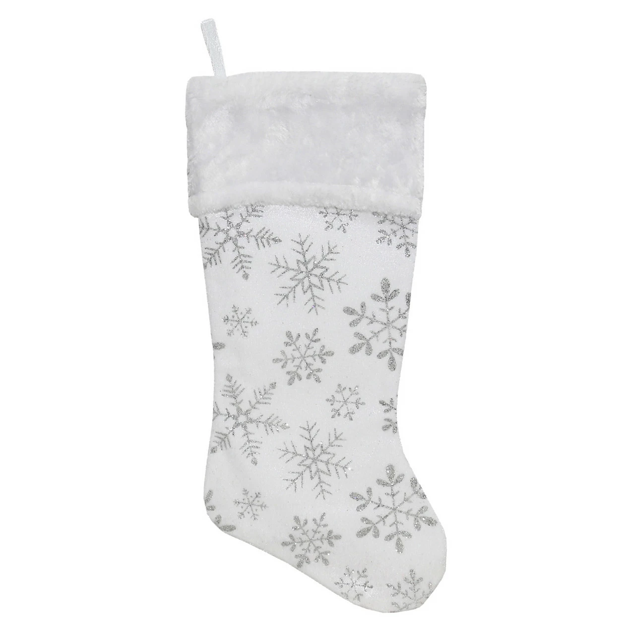 Northlight 20" White And Silver Snowflakes Christmas Stocking 1 Northlight 20" White And Silver Snowflakes Christmas Stocking