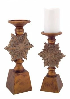 Melrose Set Of 2 Brown Snowflake Christmas Pillar Candle Holders 13"
