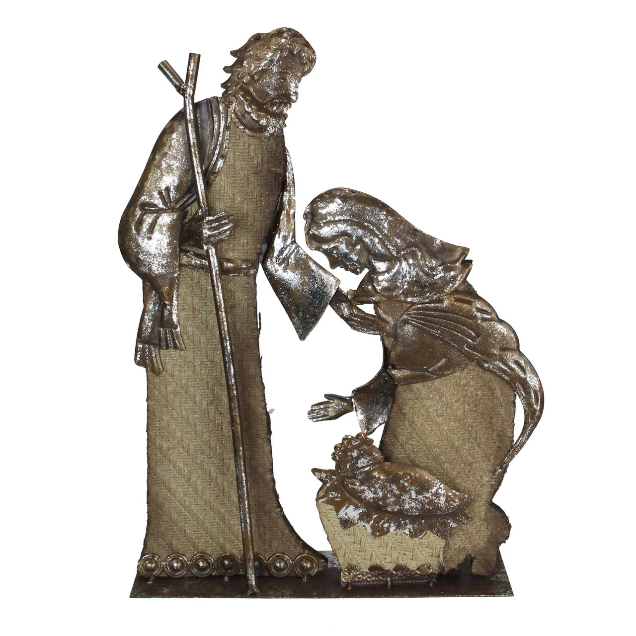 Melrose 17" Rustic Metal Holy Family Nativity Scene With A Burlap Design Christmas Table Top Decoration 1 Melrose 17" Rustic Metal Holy Family Nativity Scene With A Burlap Design Christmas Table Top Decoration