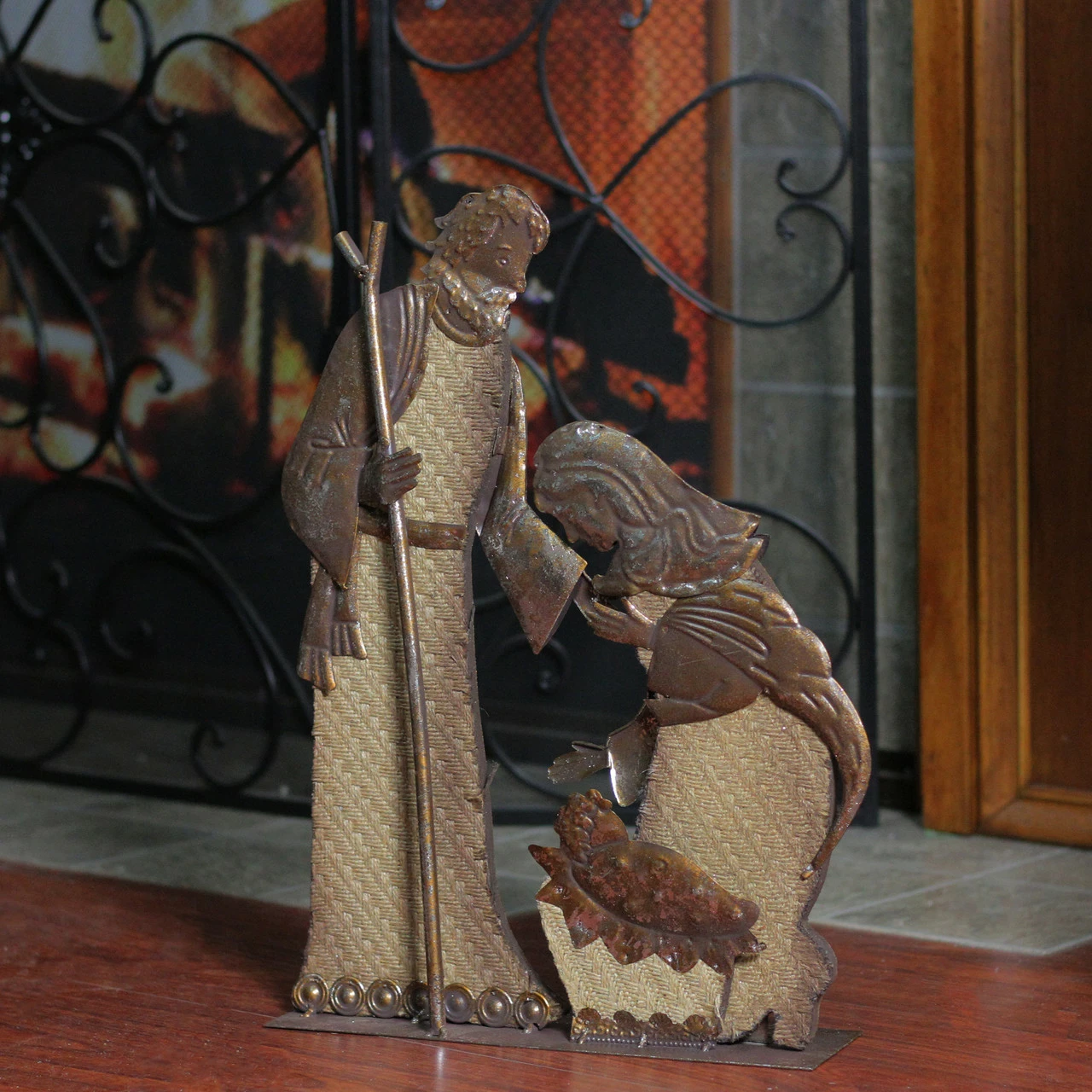 Melrose 17" Rustic Metal Holy Family Nativity Scene With A Burlap Design Christmas Table Top Decoration 3 Melrose 17" Rustic Metal Holy Family Nativity Scene With A Burlap Design Christmas Table Top Decoration - Image 3