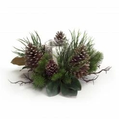 Melrose 24" Green And Brown Frosted Pinecone Christmas Candle Holder