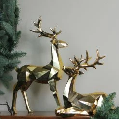 Melrose Set Of 2 Shiny Gold Sitting And Standing Geometric Shaped Christmas Deer - 18" -Northlight Shop melrose 68703 3 19350.1612065845