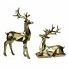 Melrose Set Of 2 Shiny Gold Sitting And Standing Geometric Shaped Christmas Deer - 18"