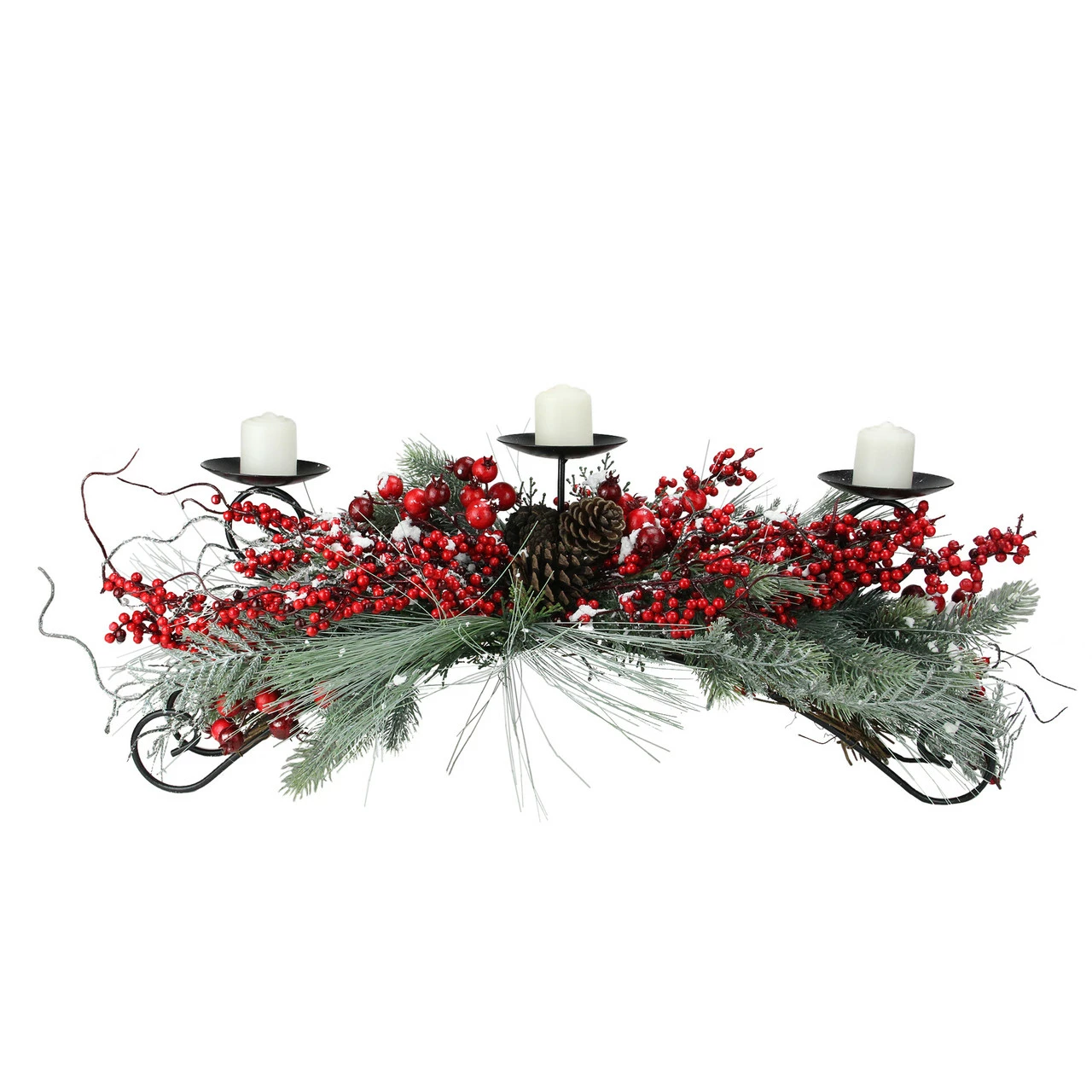 Melrose 30" Red Frosted Berry And Pine Needle Christmas Candle Holder 1 Melrose 30" Red Frosted Berry And Pine Needle Christmas Candle Holder
