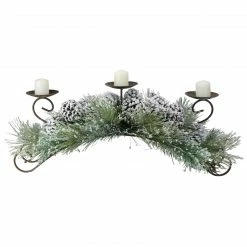 Melrose 30" Green Frosted Pine Needle And Pine Cone Christmas Candle Holder